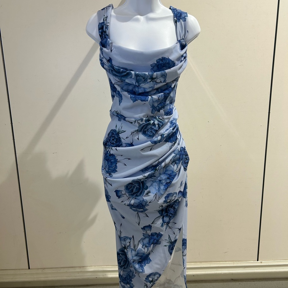 ASOS Blue Floral Cowl Midi Dress